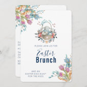 カゴ&チューリップの可愛いバニー花模様イースターブランチ 招待状 (正面/裏面)