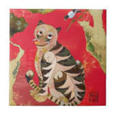 カササギおよびトラの韓国の民芸の陶磁器のDecoのタイル タイル (正面)