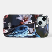 カササギと花のカスタムネーム iPhone 15ケース (裏面横)
