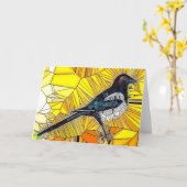 カササギのステンドグラスの挨拶状 カード (黄色い花)