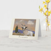 カササギの友人を持つベビーのヤギ カード (黄色い花)