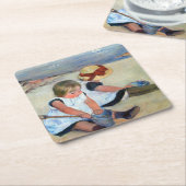 カサットビーチの子ども スクエアペーパーコースター (アングル)