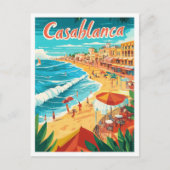 カサブランカモロッコアートヴィンテージトラベルイラストレーション ポストカード (正面)