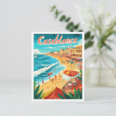 カサブランカモロッコアートヴィンテージトラベルイラストレーション ポストカード (スタンド正面)