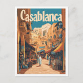 カサブランカモロッコアートヴィンテージトラベルイラストレーション ポストカード (正面)