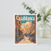 カサブランカモロッコアートヴィンテージトラベルイラストレーション ポストカード (スタンド正面)