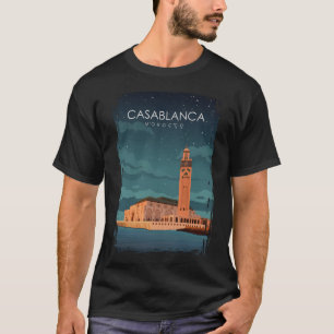 カサブランカモロッコミニマルヴィンテージ旅行ポスターa tシャツ