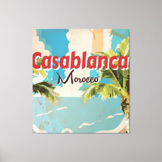 カサブランカヴィンテージ旅行ポスター白黒 キャンバスプリント (正面)