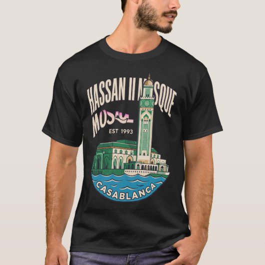 カサブランカ ハサン2世モスク ヴィンテージ旅行 Tシャツ (正面)