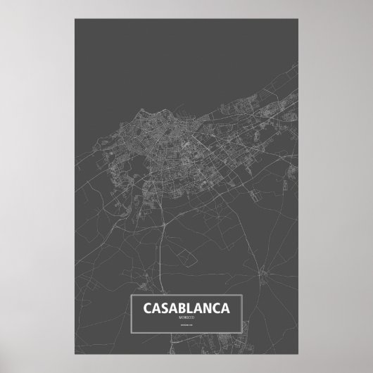 カサブランカ、モロッコ (黒地に白) ポスター (正面)