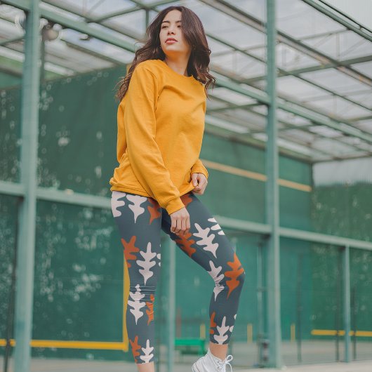 カサルブルー、グレーとオレンジの抽象芸術アートパターン レギンス