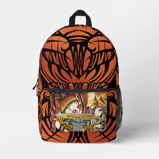 カサンドラのエリクシルとオレンジトライバル プリントバックパック (正面)