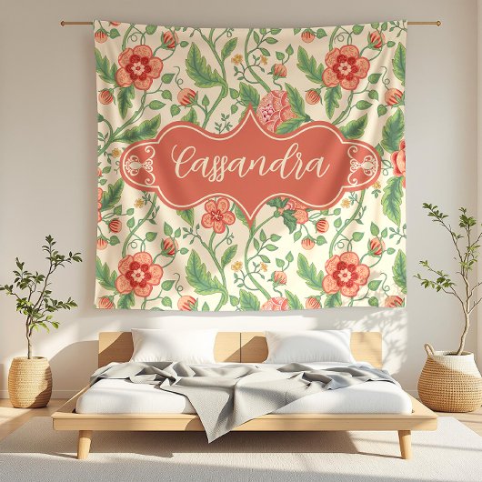 カサンドラクリームアールヌーボーフローラつる植物 フリースブランケット