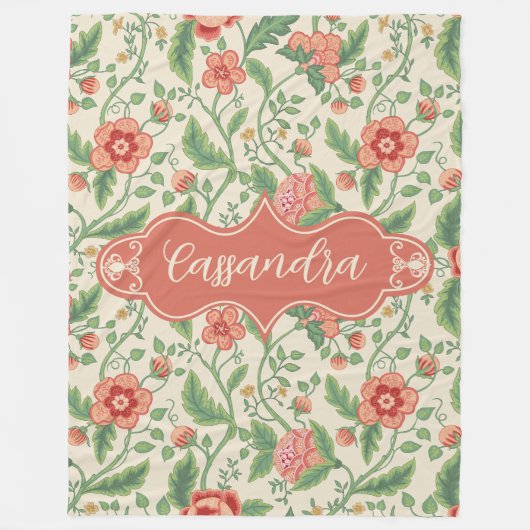 カサンドラクリームアールヌーボーフローラつる植物 フリースブランケット (正面)