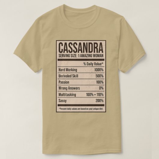カサンドラ栄養ファクト名別名タイトル Tシャツ (デザイン正面)