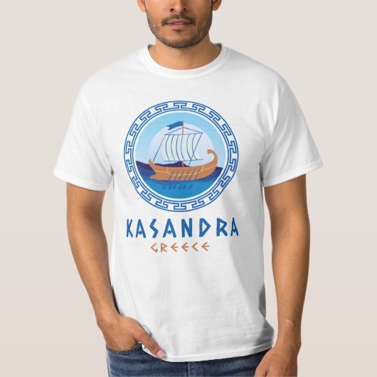 カサンドラ、ギリシャのギリシャ船デザインメンズ Tシャツ (正面)
