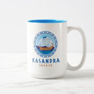 カサンドラ, ギリシャ ギリシャ船のデザイン ツートーンマグカップ