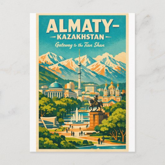 カザフスタンのアルマトイ市 ビンテージ旅行 ポストカード (正面)
