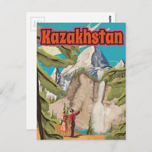 カザフスタンのヴィンテージ旅行ポスター ポストカード (正面/裏面)
