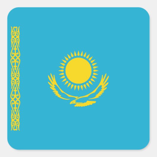 カザフスタンの国旗ステッカー スクエアシール (正面)