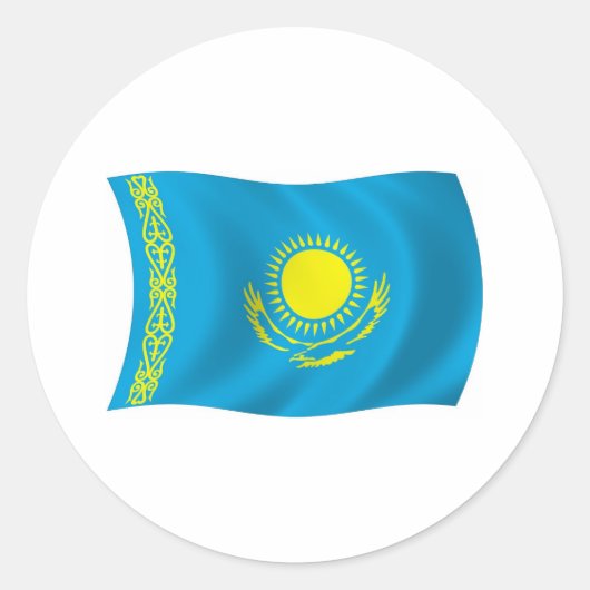 カザフスタンの国旗ステッカー ラウンドシール (正面)