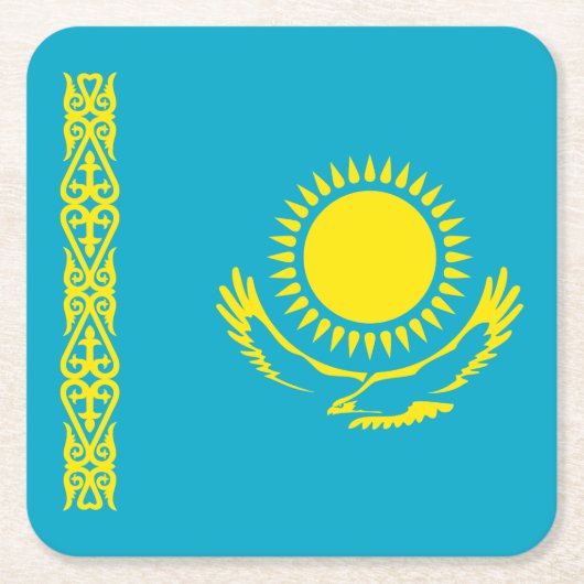 カザフスタンの国旗 スクエアペーパーコースター (正面)
