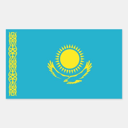 カザフスタンの国旗 長方形シール (正面)