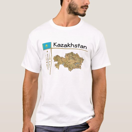 カザフスタンの地図+国旗+タイトルTシャツ Tシャツ (正面)