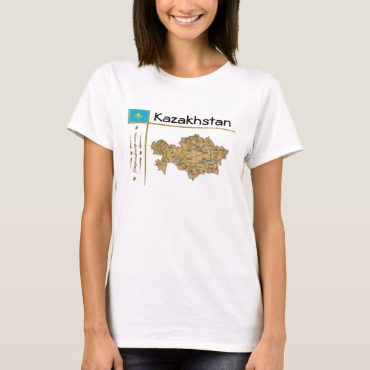 カザフスタンの地図+国旗+タイトルTシャツ Tシャツ (正面)