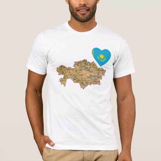 カザフスタンの旗のハートおよび地図のTシャツ Tシャツ (正面)