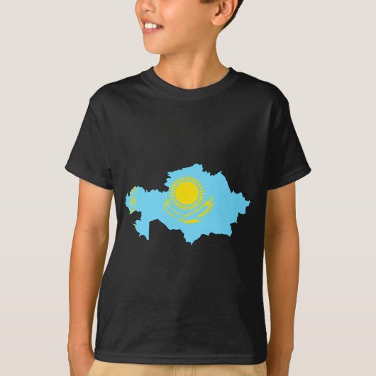 カザフスタンの旗の地図 Tシャツ (正面)