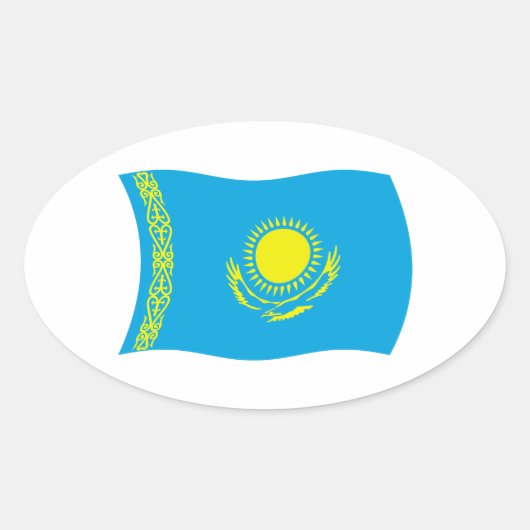 カザフスタンの旗ステッカー 楕円形シール (正面)