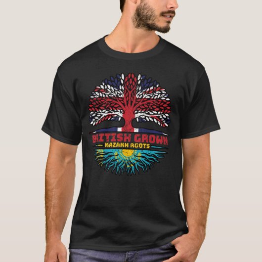 カザフスタンカザフ英国ツリールーツ国旗 Tシャツ (正面)