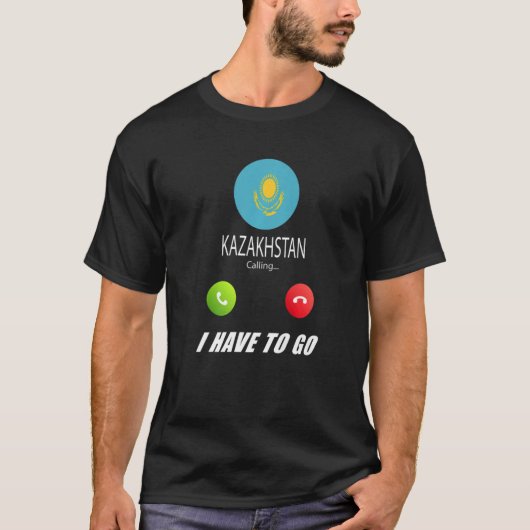 カザフスタン国旗の土産カザフスタンが電話している Tシャツ (正面)