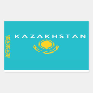 カザフスタン国旗の記号名文字 長方形シール