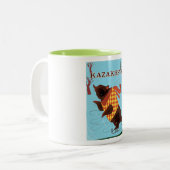 カザフスタン漫画のヴィンテージ旅行のポスター ツートーンマグカップ (正面左)
