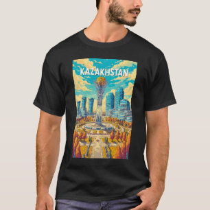 カザフスタン イラスト 旅行 アート ヴィンテージ Tシャツ