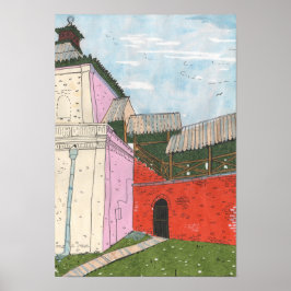 カザン・クレムリン旧要塞の街の風景コラージアート ポスター