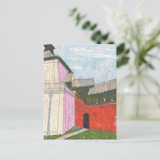 カザン・クレムリン旧要塞の街の風景コラージアート ポストカード (スタンド正面)