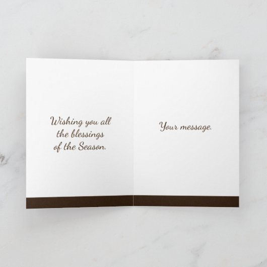 カシおよびヒイラギの至のユール（キリスト降誕祭）のブラウンの背景 カード (内部)