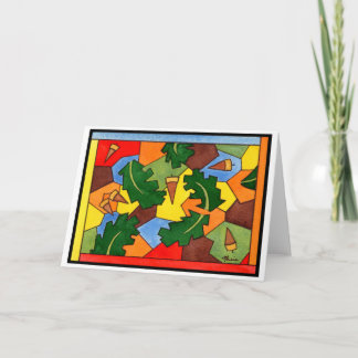 カシのドングリおよび葉 カード