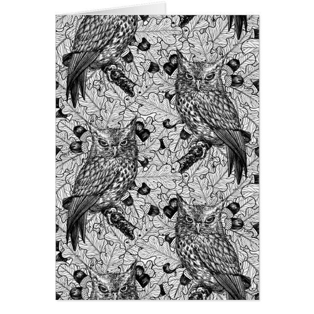 カシの木にフクロウと黒と白 (正面)