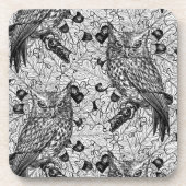 カシの木にフクロウと黒と白 コースター (正面)
