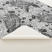 カシの木にフクロウと黒と白 シェルパブランケット (3/4)