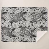 カシの木にフクロウと黒と白 シェルパブランケット (正面(横))