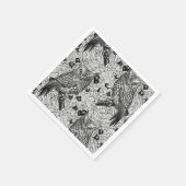 カシの木にフクロウと黒と白 スタンダードカクテルナプキン (角)