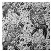 カシの木にフクロウと黒と白 タイル (正面)