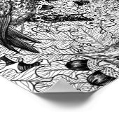 カシの木にフクロウと黒と白 ポスター (角)