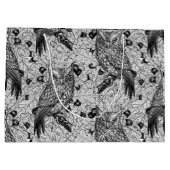 カシの木にフクロウと黒と白 ラージペーパーバッグ (裏面)