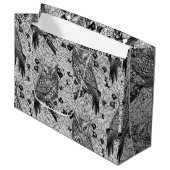 カシの木にフクロウと黒と白 ラージペーパーバッグ (正面アングル)